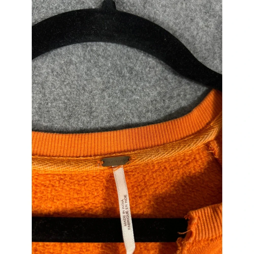 Free People Sweatshirt Womens XS Orange Fleece Lined Graphic Pullover Oversized
